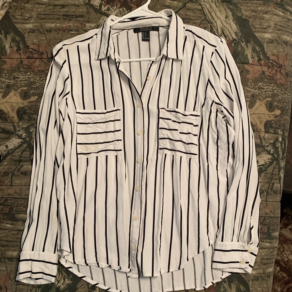 Black and White Striped Button Down Shirt